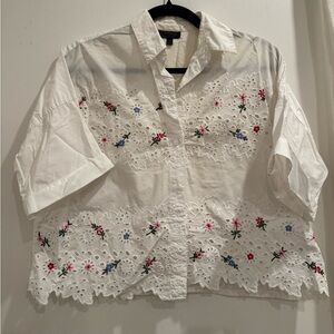 Topshop Women’s White Eyelet Embroidered Button Down Crop Top Size 2